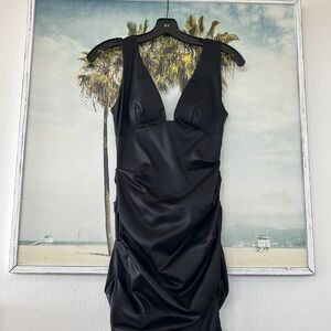 Nicole Miller Black Satin Cocktail Dress